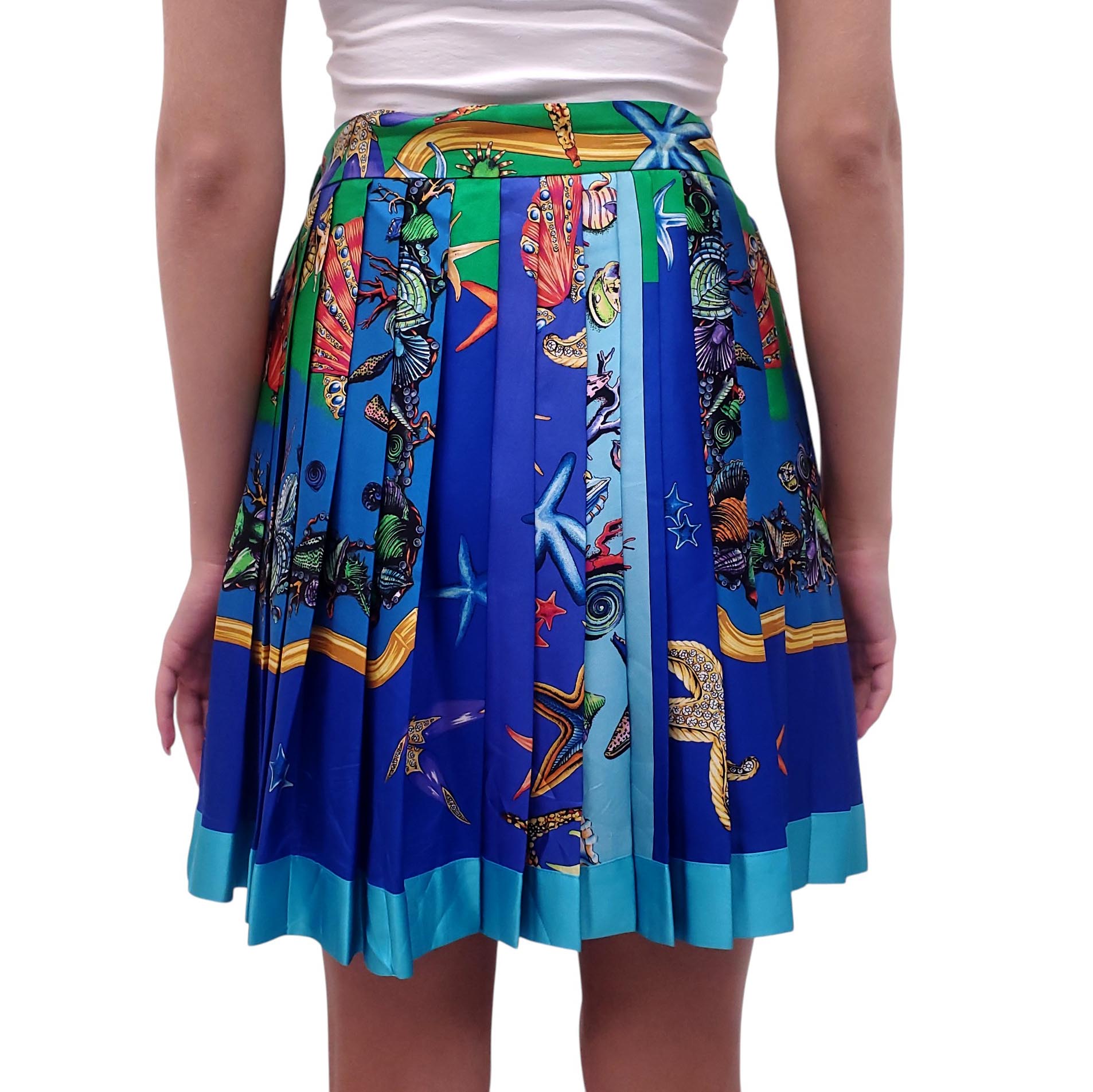 VERSACE PLEATED PRINTED SILK-TWILL MINI SKIRT - SIZE 44