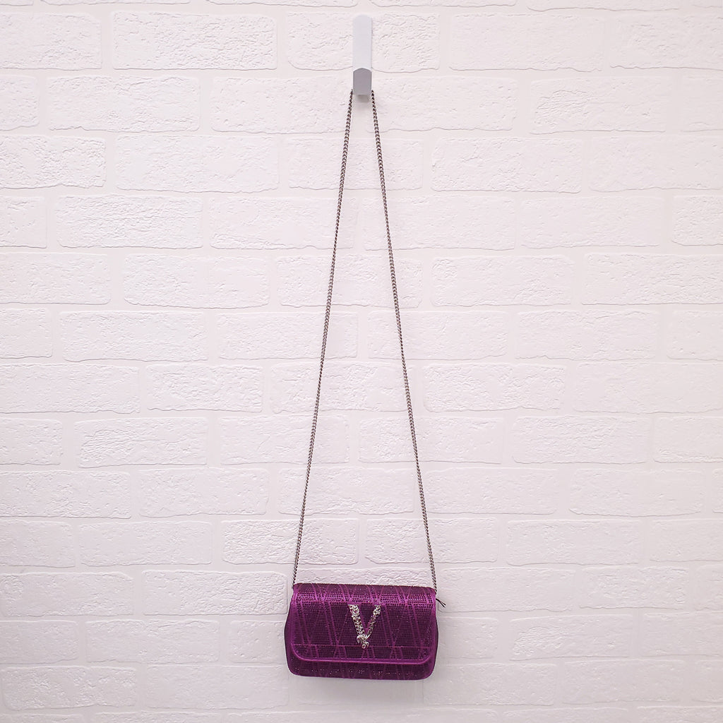 VERSACE PURPLE MINI VIRTUS CRYSTAL PAVÉ EVENING BAG