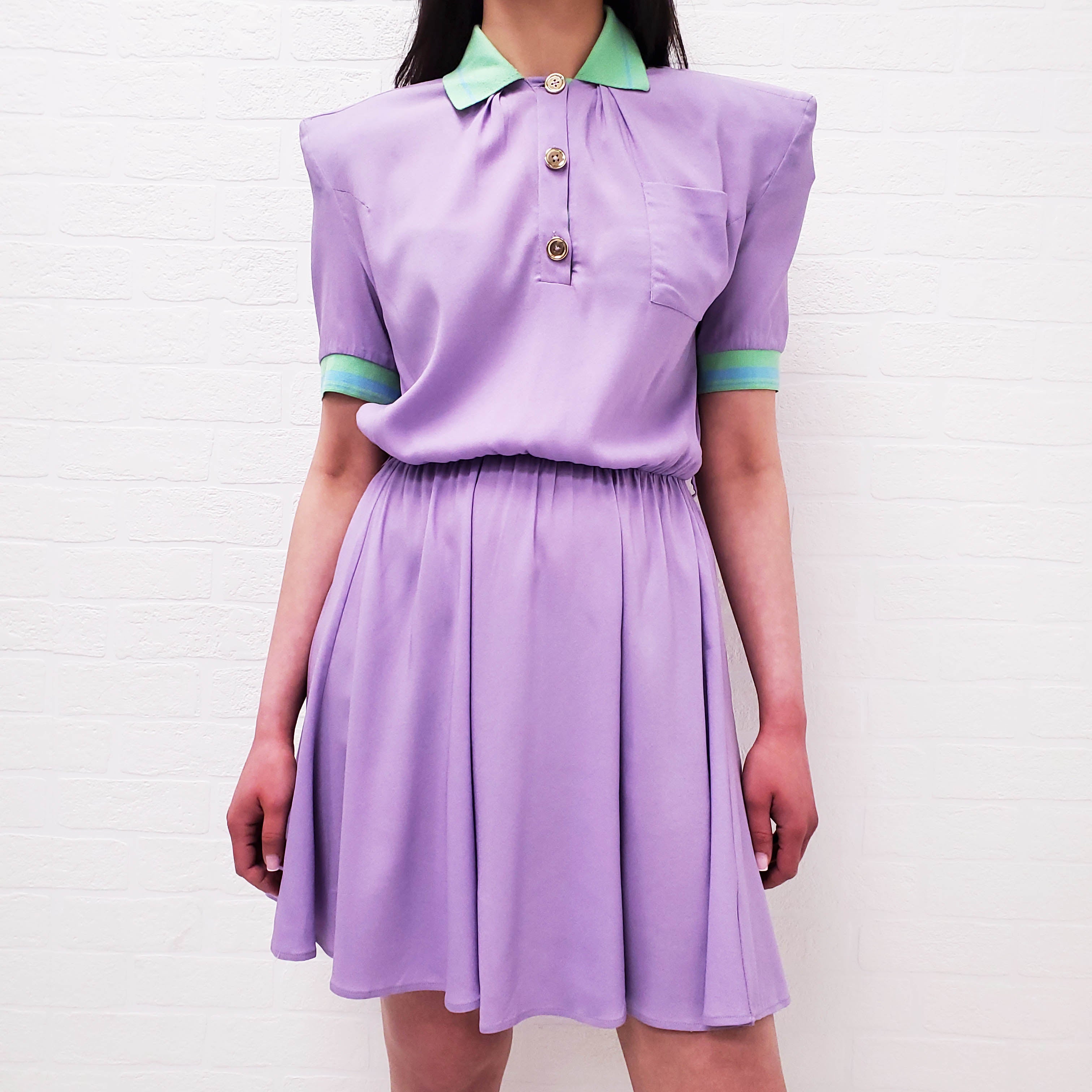 VERSACE PURPLE SILK POLO DRESS WITH MEDUSA BUTTONS - SIZE 40