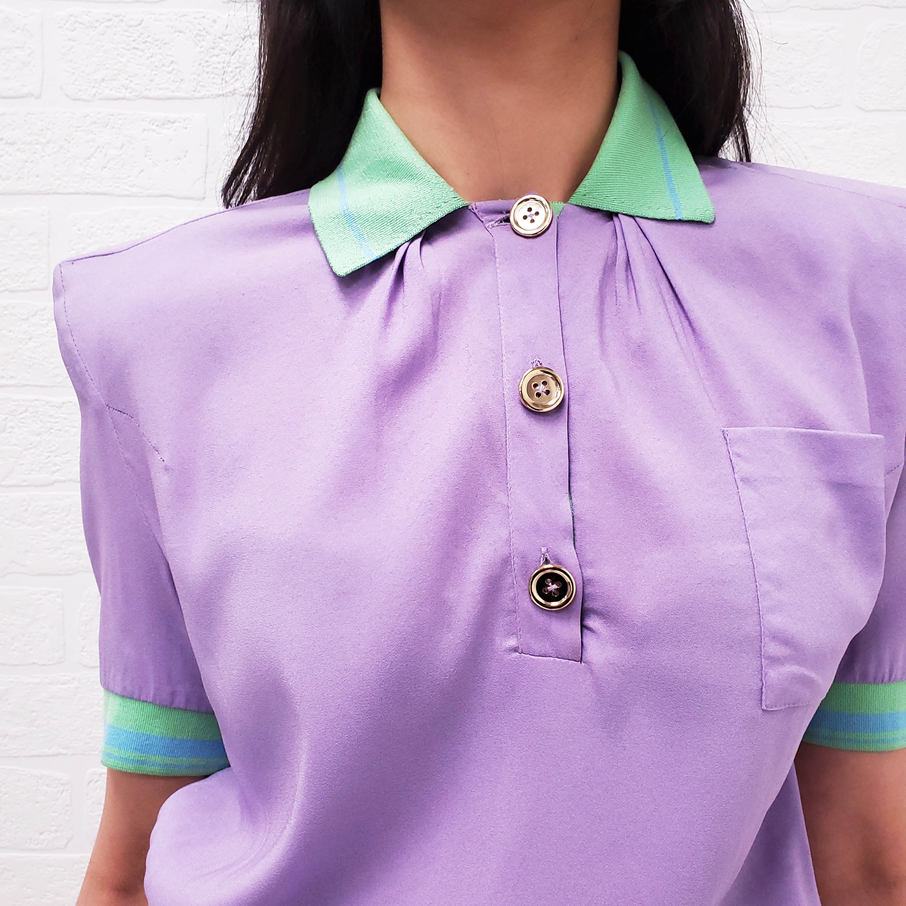 VERSACE PURPLE SILK POLO DRESS WITH MEDUSA BUTTONS - SIZE 40