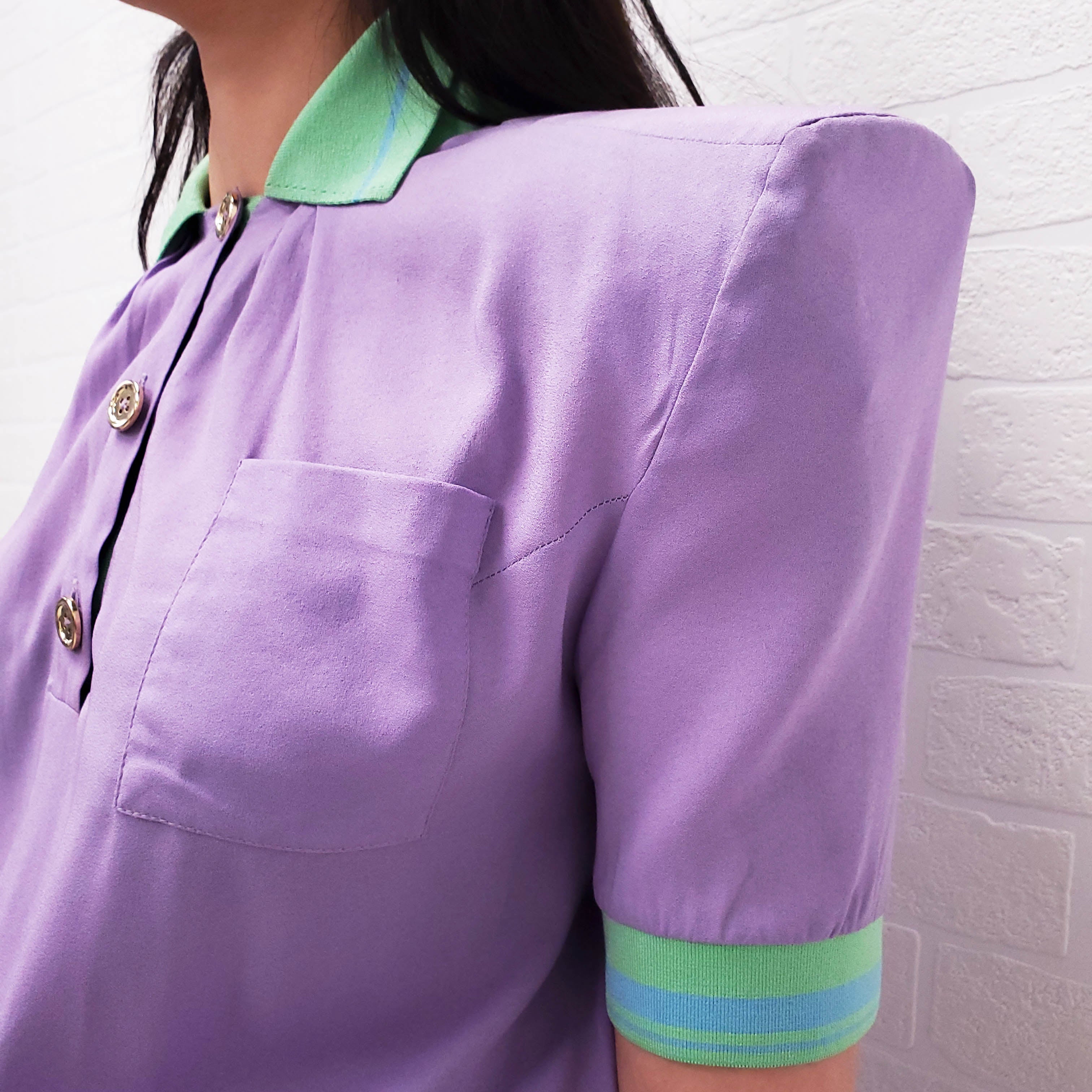 VERSACE PURPLE SILK POLO DRESS WITH MEDUSA BUTTONS - SIZE 40