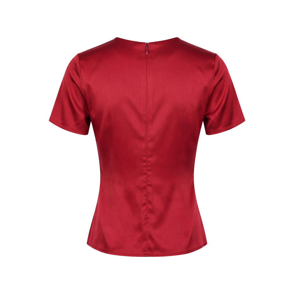 VERSACE RED SAFETY PIN GATHER TOP - SIZE 38