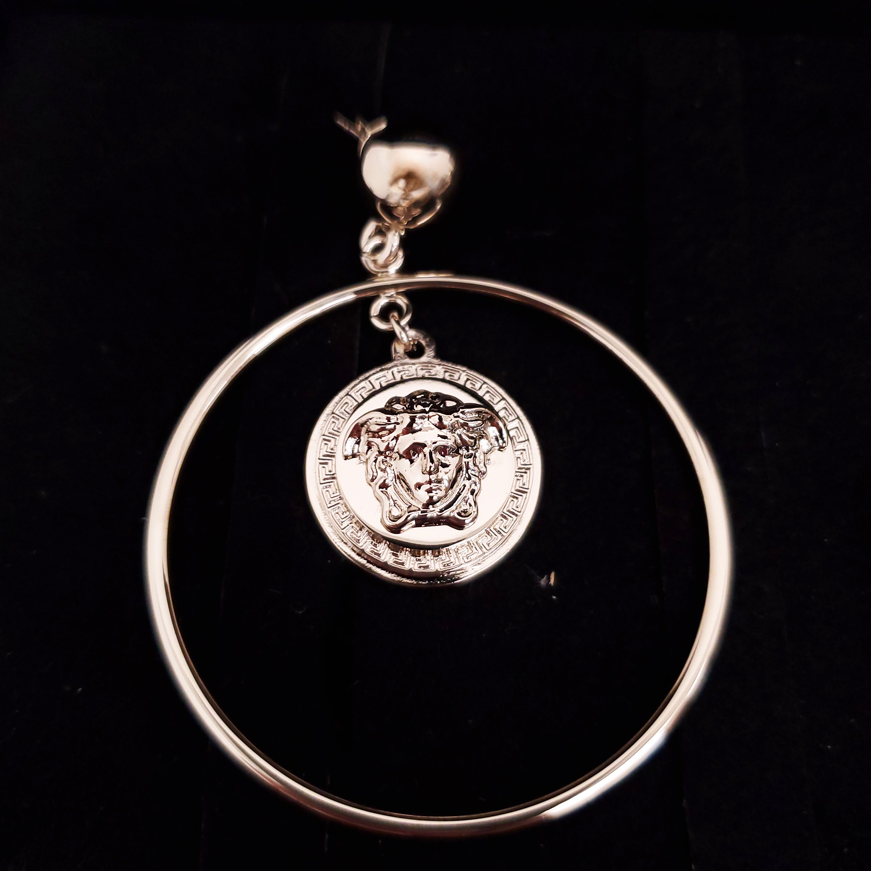 VERSACE ELECTRUM HOOP EARRINGS WITH MEDUSA EMBLEM