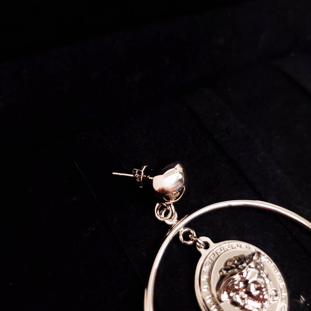 VERSACE ELECTRUM HOOP EARRINGS WITH MEDUSA EMBLEM