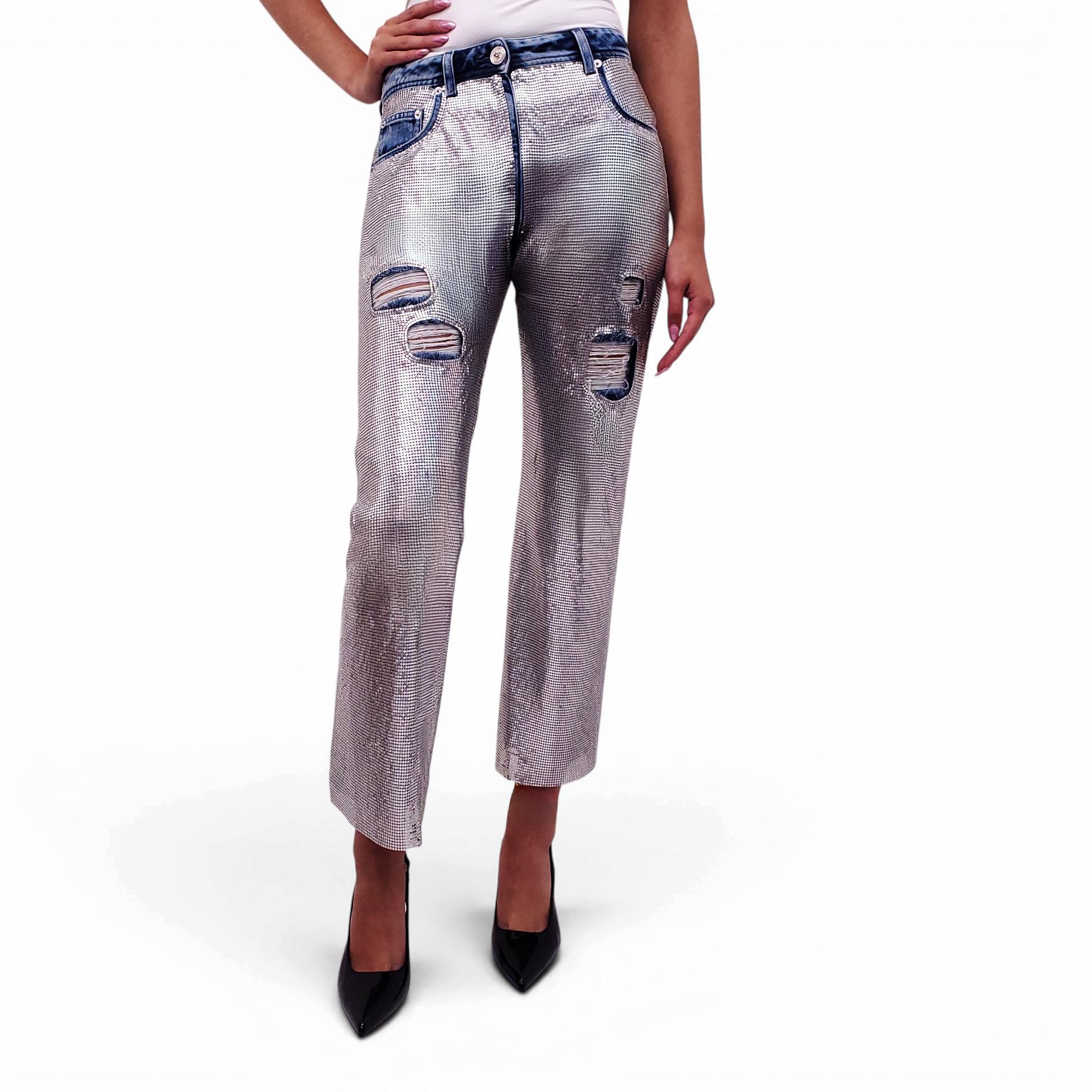 VERSACE SILVER METALLIC JEANS - SIZE 26