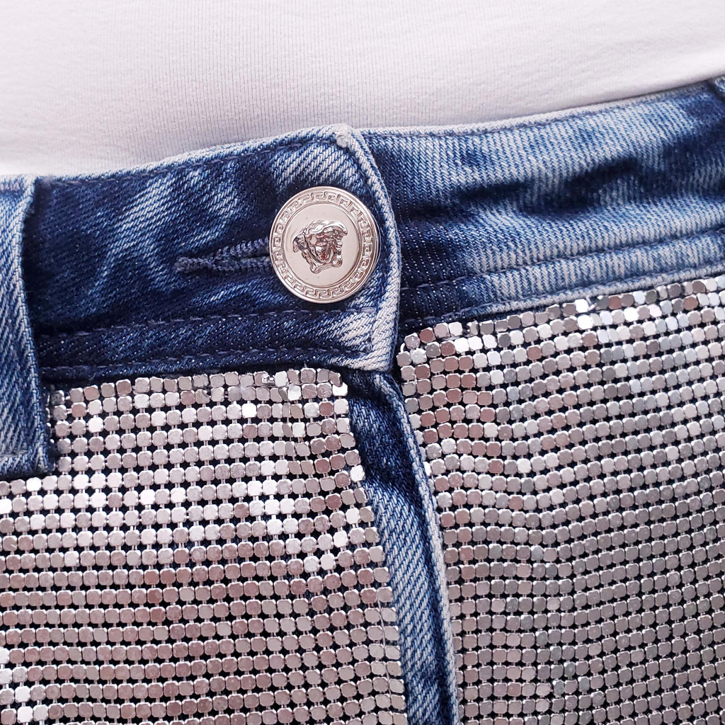 VERSACE SILVER METALLIC JEANS - SIZE 26
