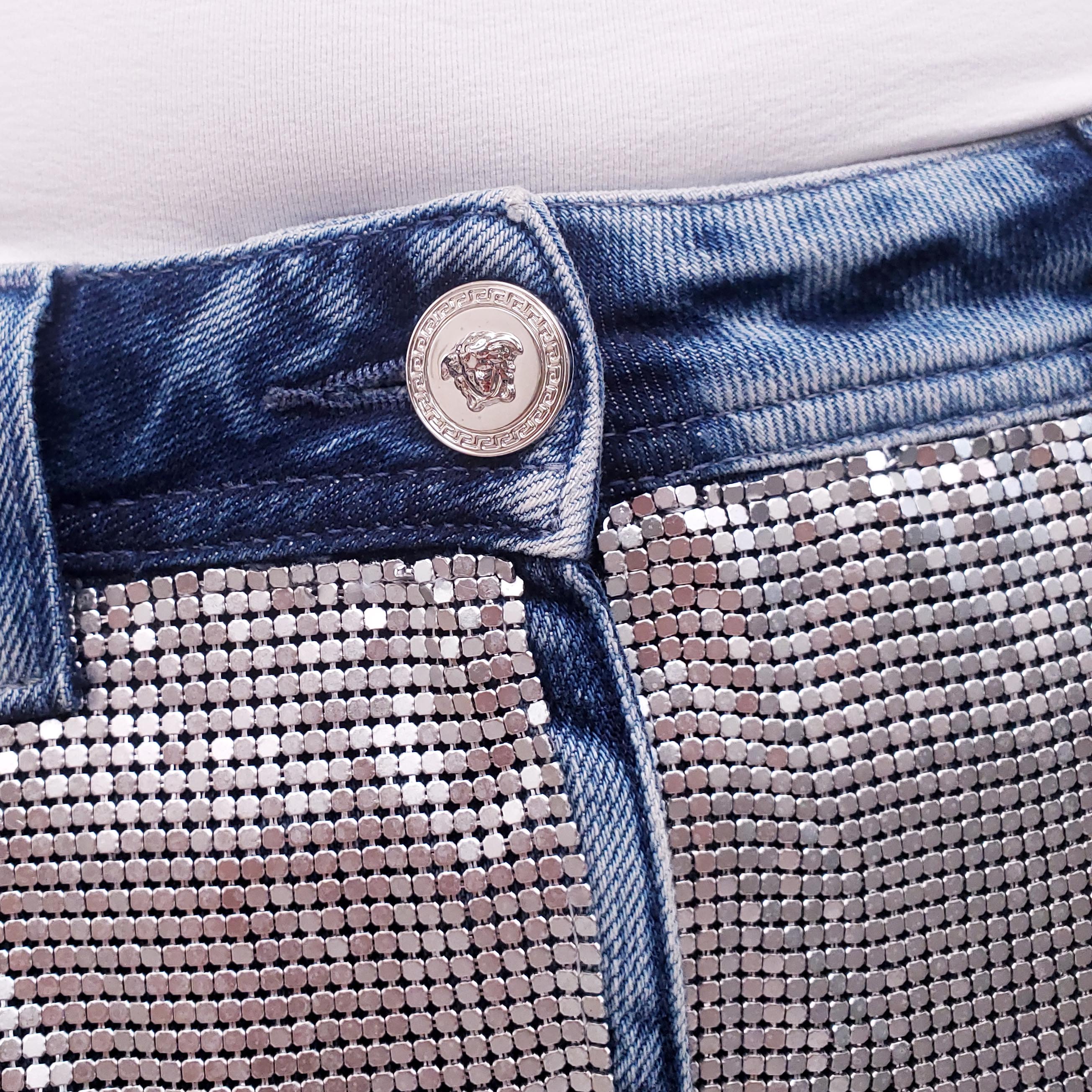 VERSACE SILVER METALLIC JEANS - SIZE 26