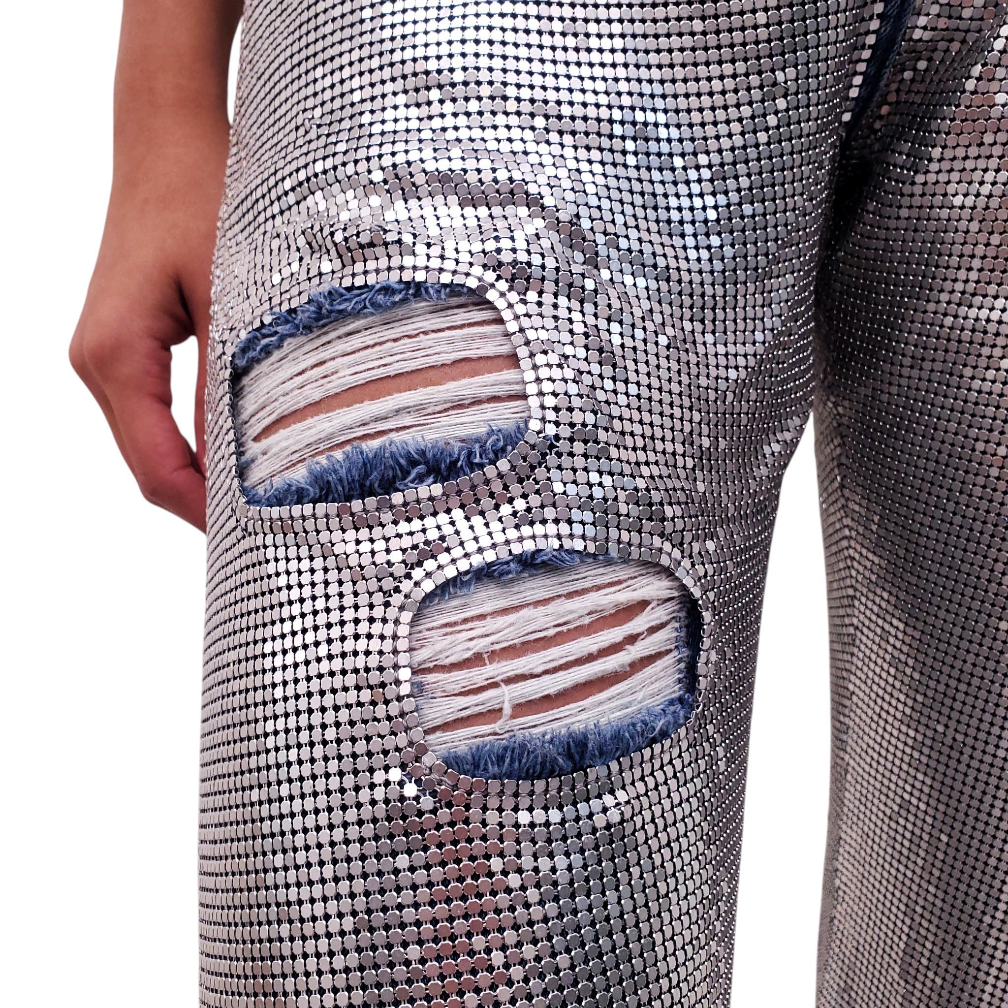 VERSACE SILVER METALLIC JEANS - SIZE 26