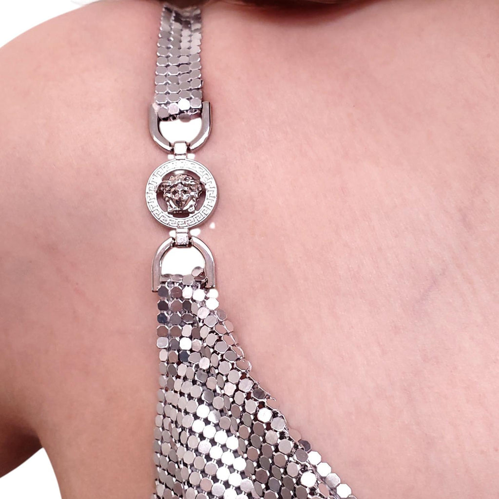 VERSACE SILVER METALLIC MINI DRESS - SIZE 40