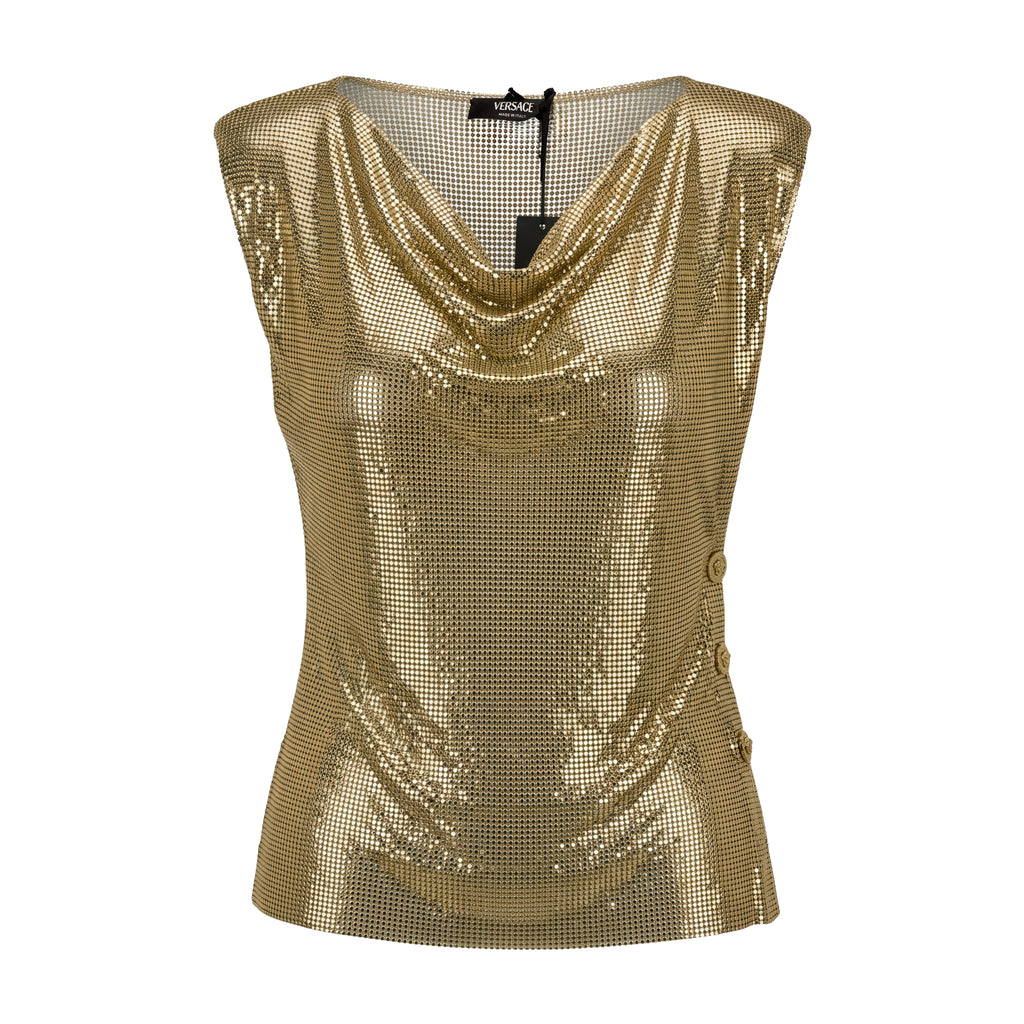 VERSACE SLEEVELESS DRAPED CHAINMAIL TOP - SIZE 36