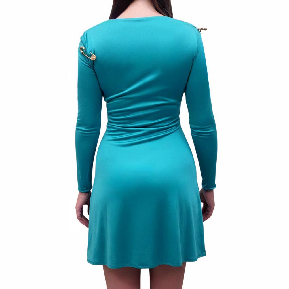 VERSACE TURQUOISE MEDUSA SAFETY PIN MINI DRESS - SIZE 42