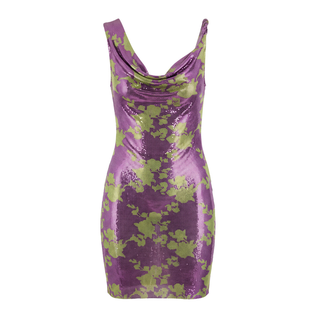 VERSACE WILD ROSES CHAINMAIL MIDI DRESS - SIZE 38