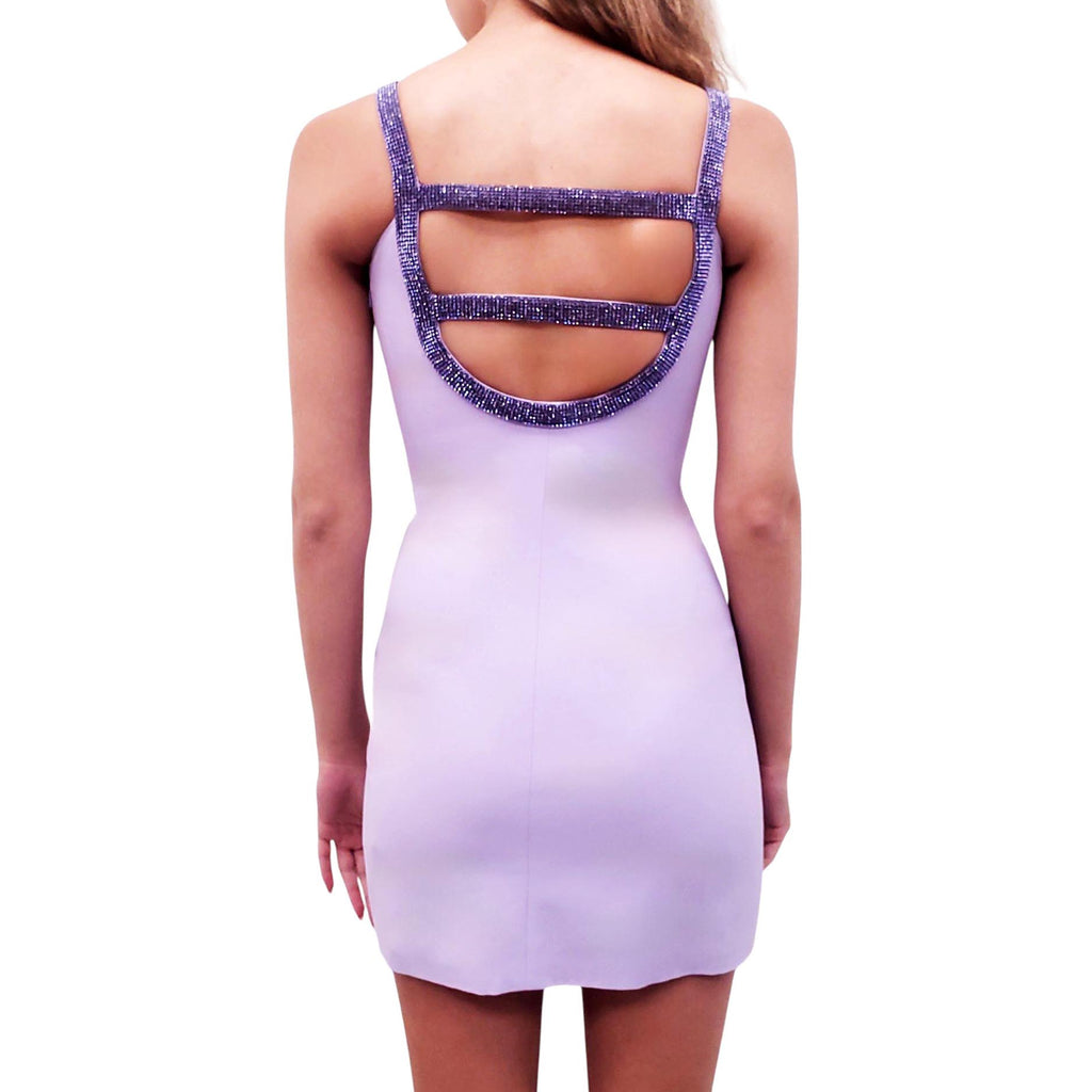 VERSACE x DUA LIPA PURPLE CRYSTAL CUTOUT DRESS - SIZE 36
