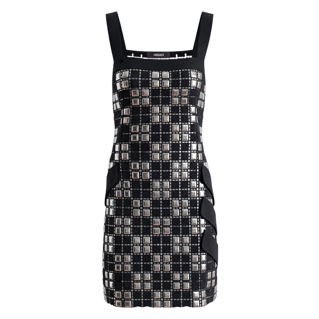 VERSACE SILVER BLOCK CROCHET MIDI DRESS - SIZE 38