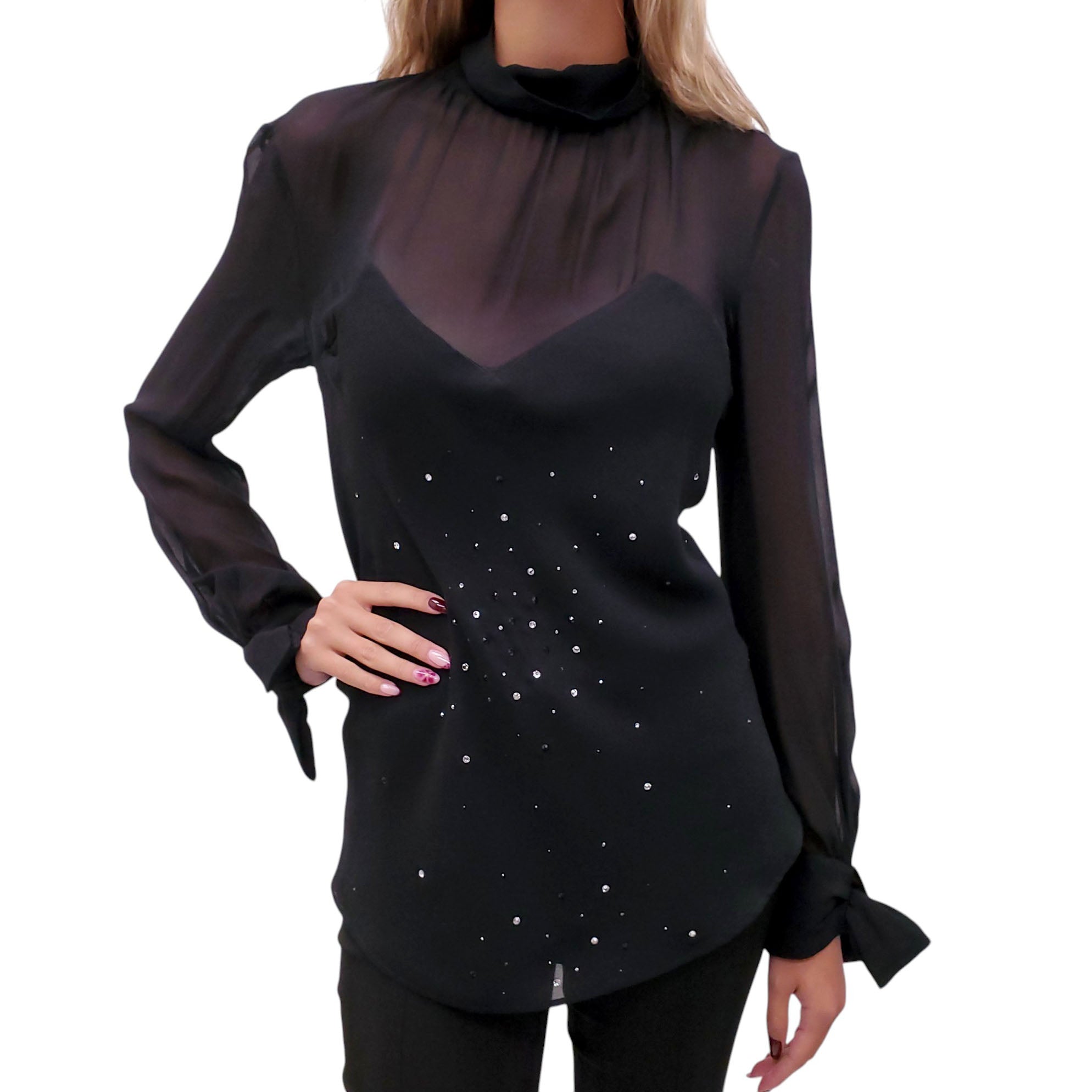 VIKTOR & ROLF BLACK SILK BLOUSE WITH CRYSTALS - SIZE 44