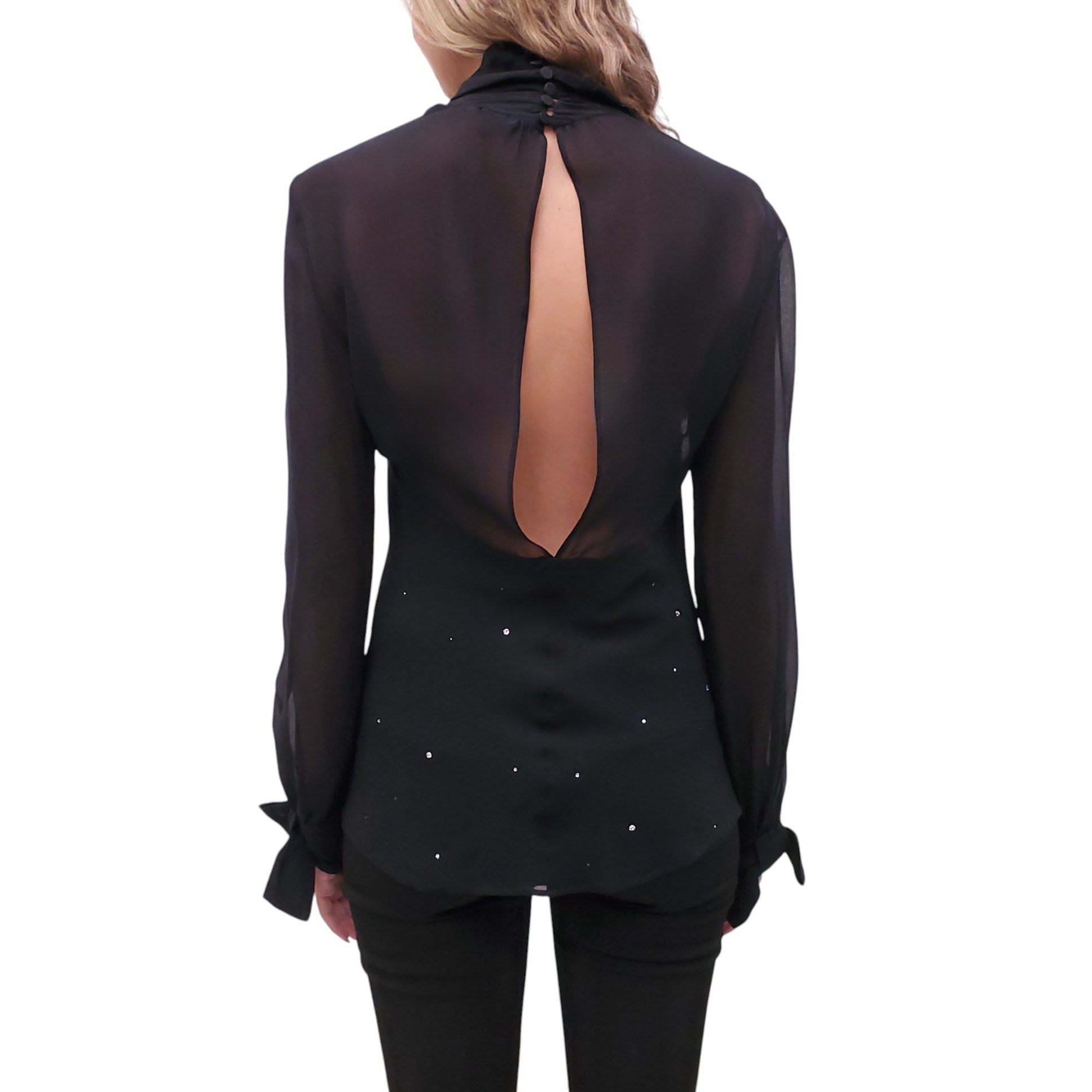 VIKTOR & ROLF BLACK SILK BLOUSE WITH CRYSTALS - SIZE 44