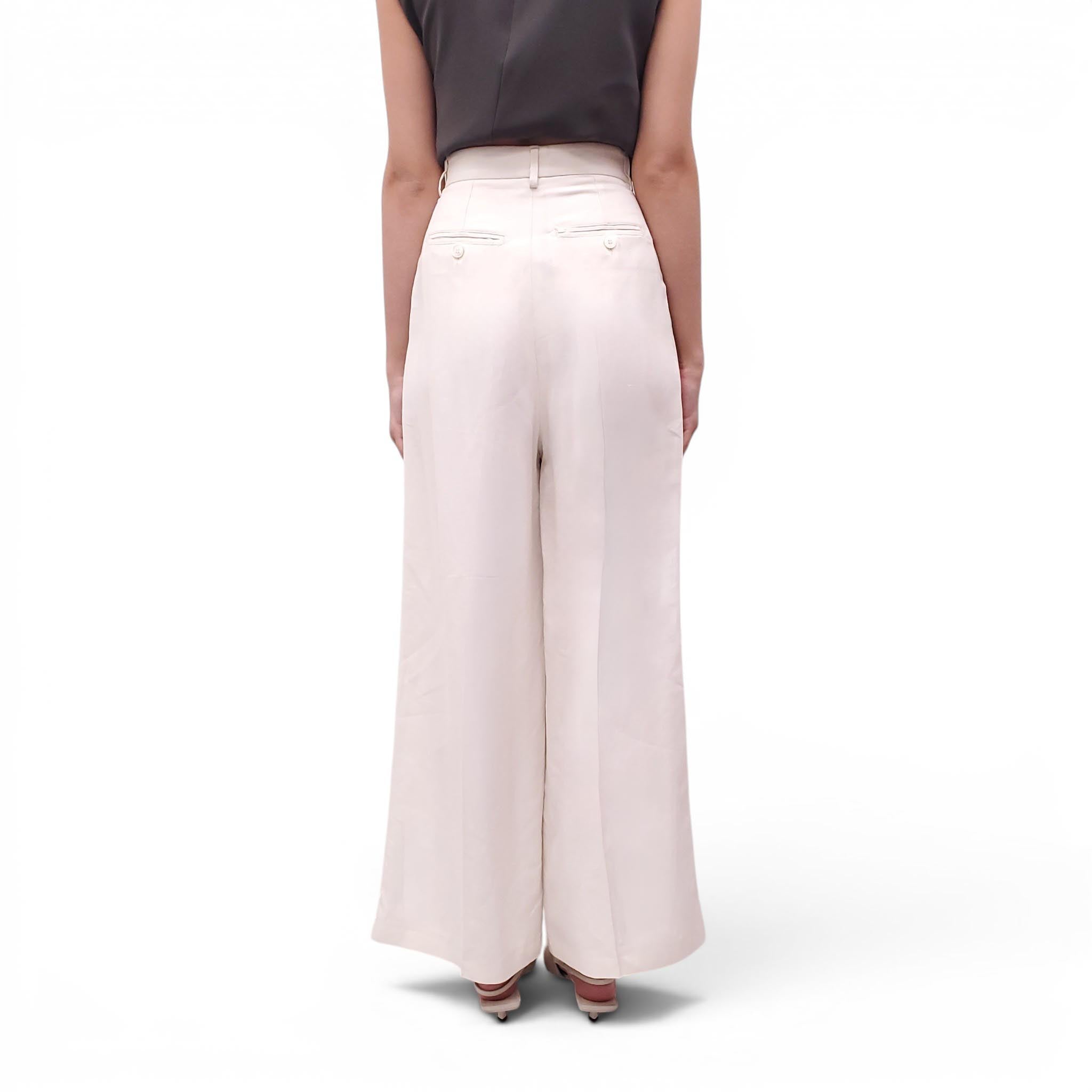 WEEKEND MAX MARA CREAM LINEN BLEND TROUSERS - SIZE 4