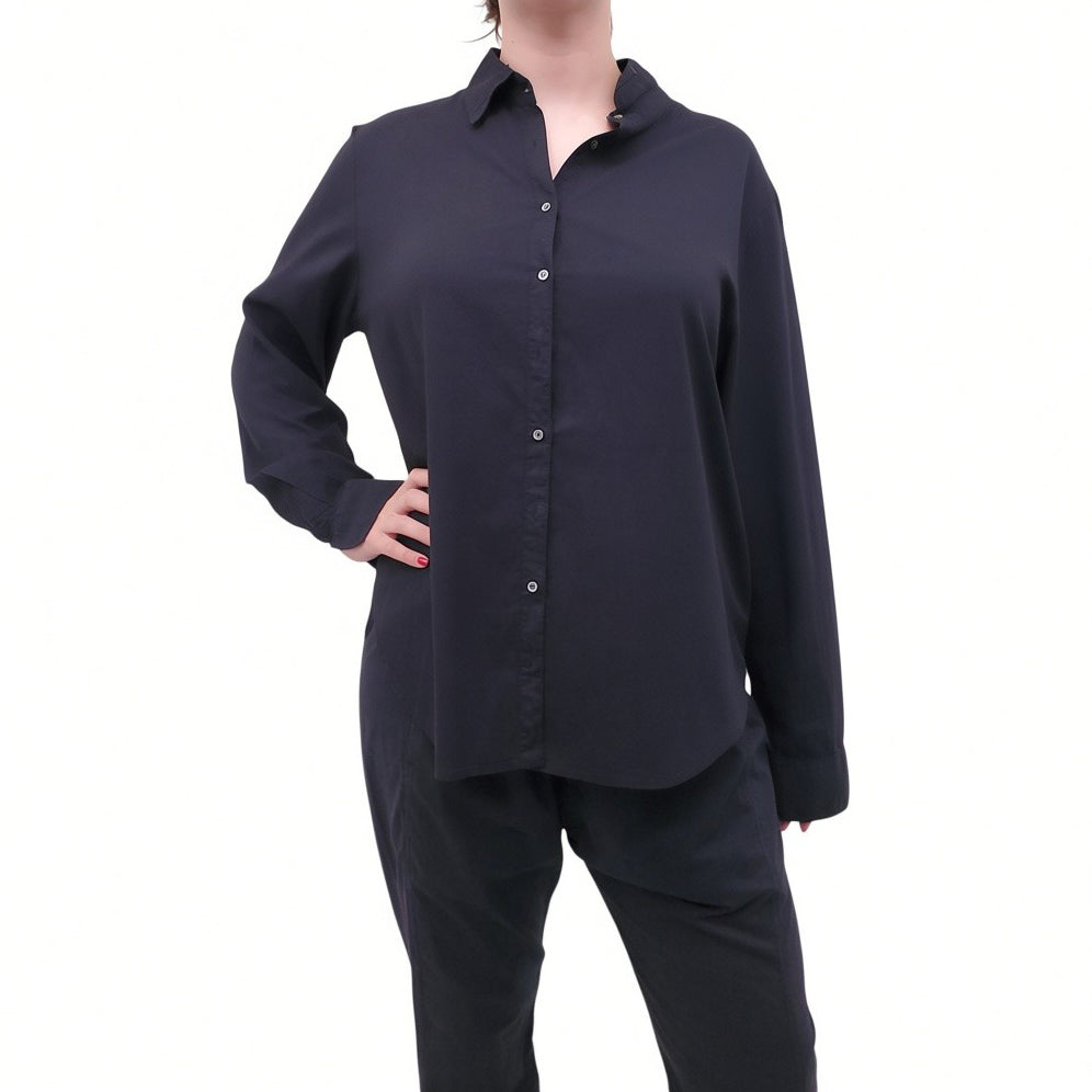 XIRENA BLACK BUTTON-UP BLOUSE - SIZE L