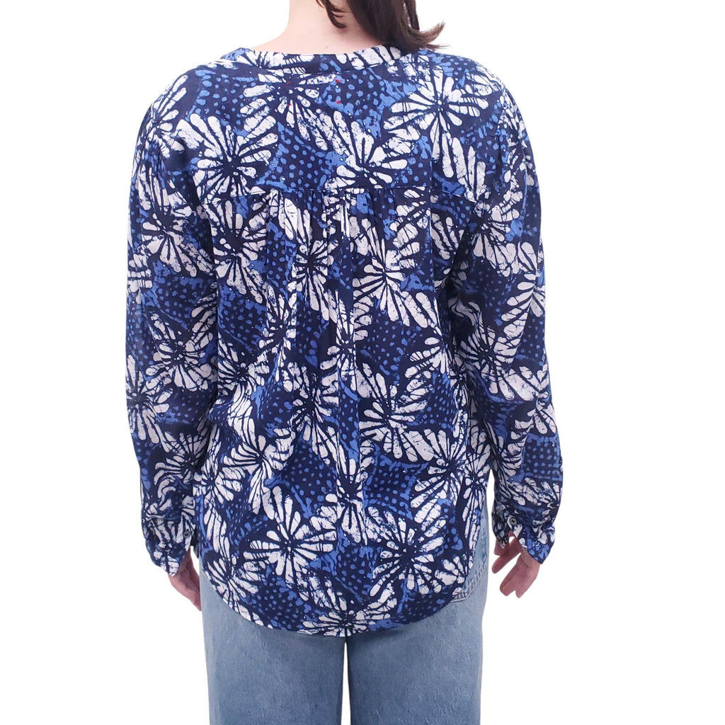 XIRENA BLUE FLORAL COTTON BLOUSE - SIZE S