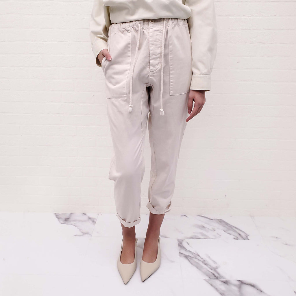 XIRENA CREAM DRAWSTRING COTTON TROUSERS - SIZE XS