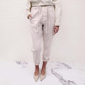 XIRENA CREAM DRAWSTRING COTTON TROUSERS - SIZE XS