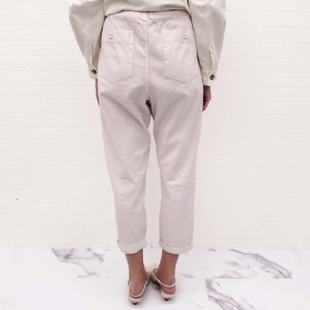 XIRENA CREAM DRAWSTRING COTTON TROUSERS - SIZE XS
