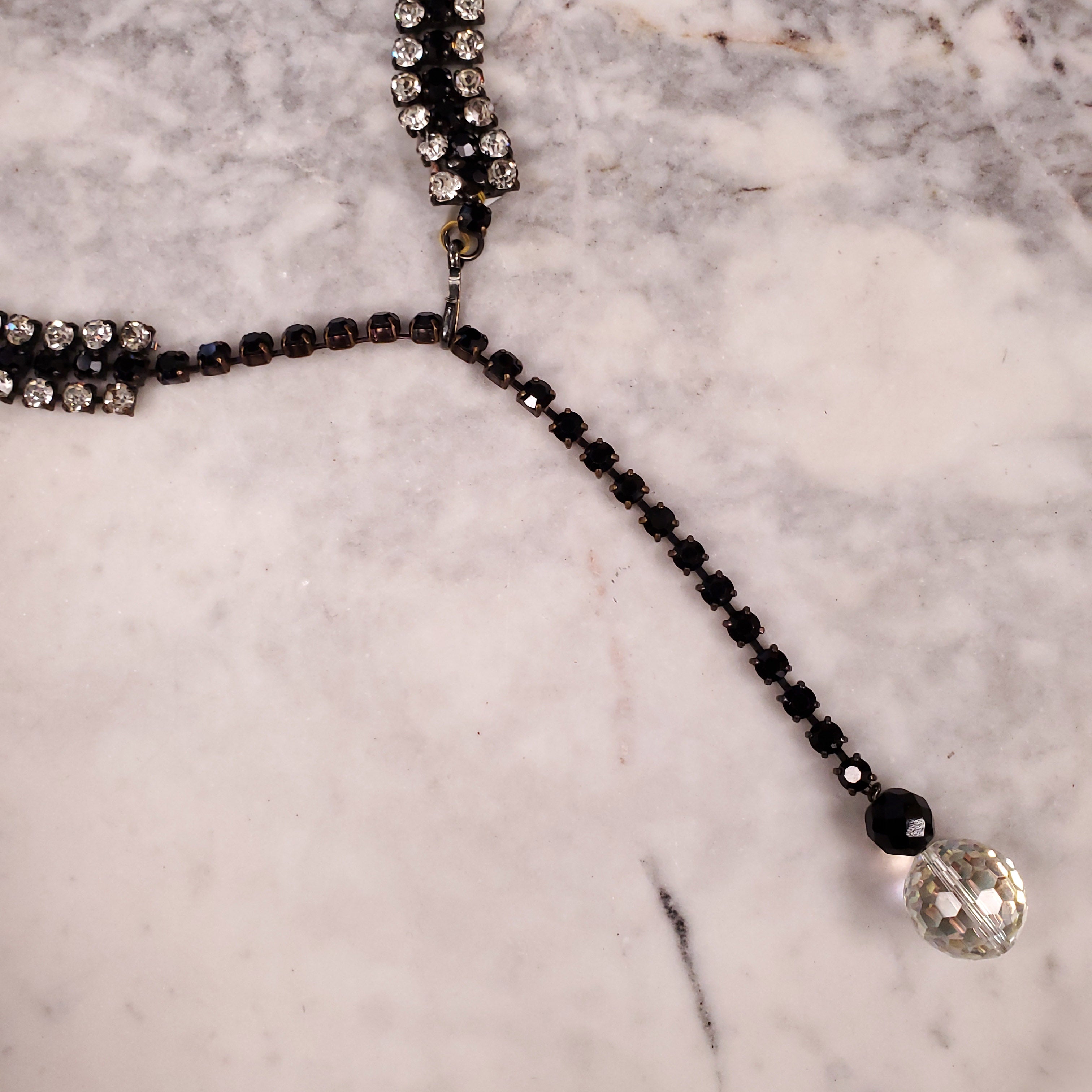 YVES SAINT LAURENT BLACK AND DIAMANTE NECKLACE WITH CRYSTAL BEAD