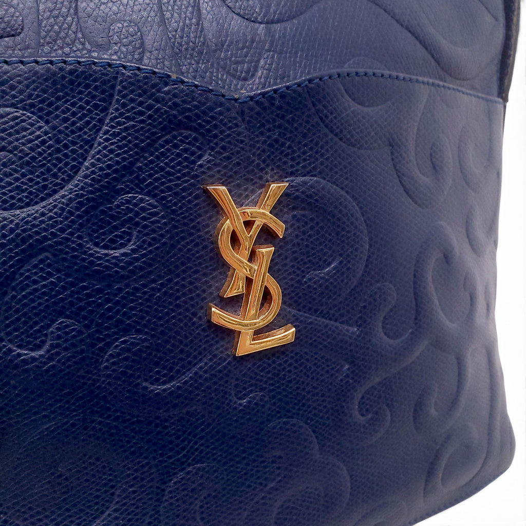 YVES SAINT LAURENT VINTAGE NAVY CASSANDRA ARABESQUE BAG