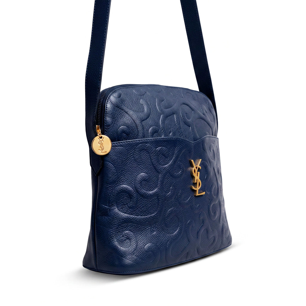 YVES SAINT LAURENT VINTAGE NAVY CASSANDRA ARABESQUE BAG