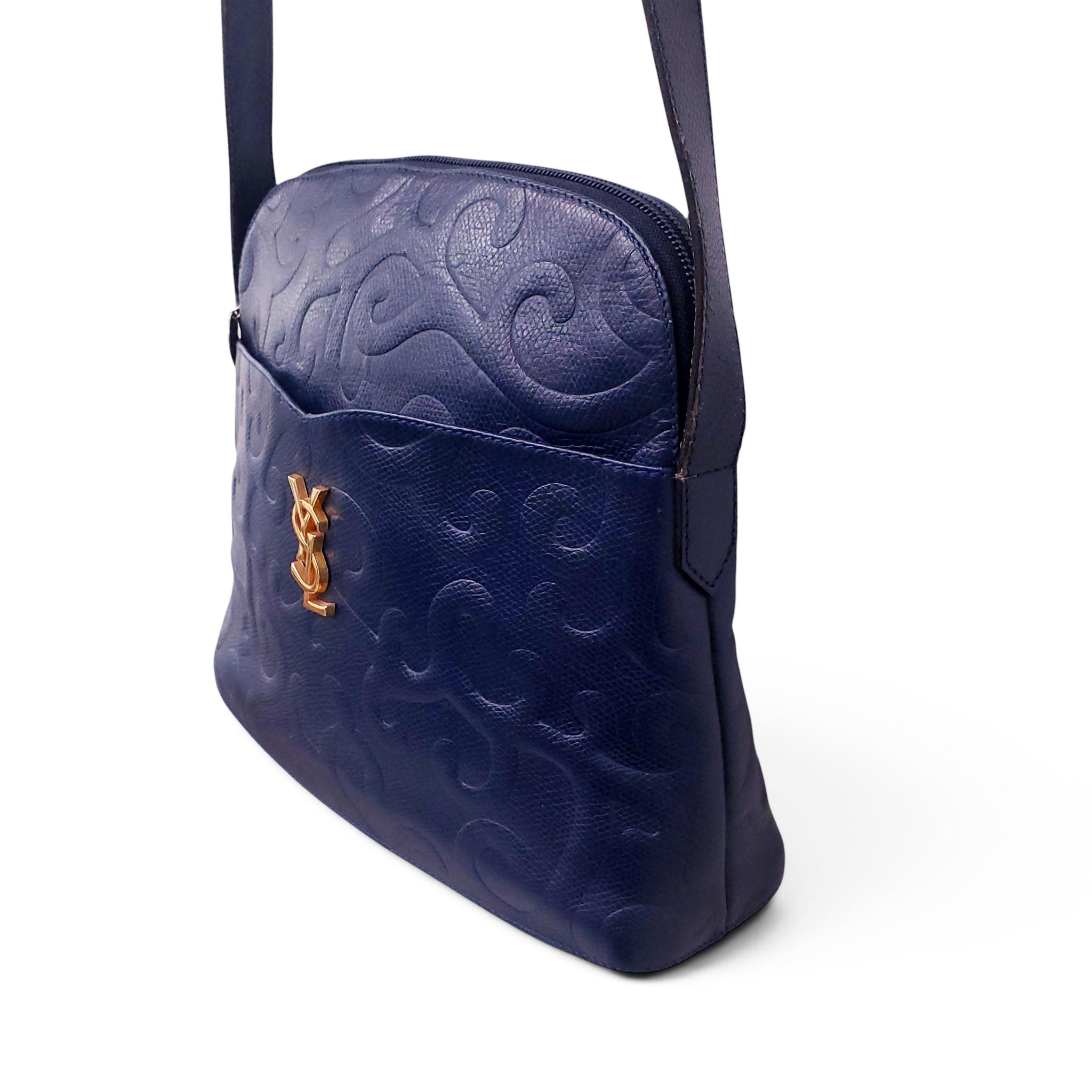YVES SAINT LAURENT VINTAGE NAVY CASSANDRA ARABESQUE BAG