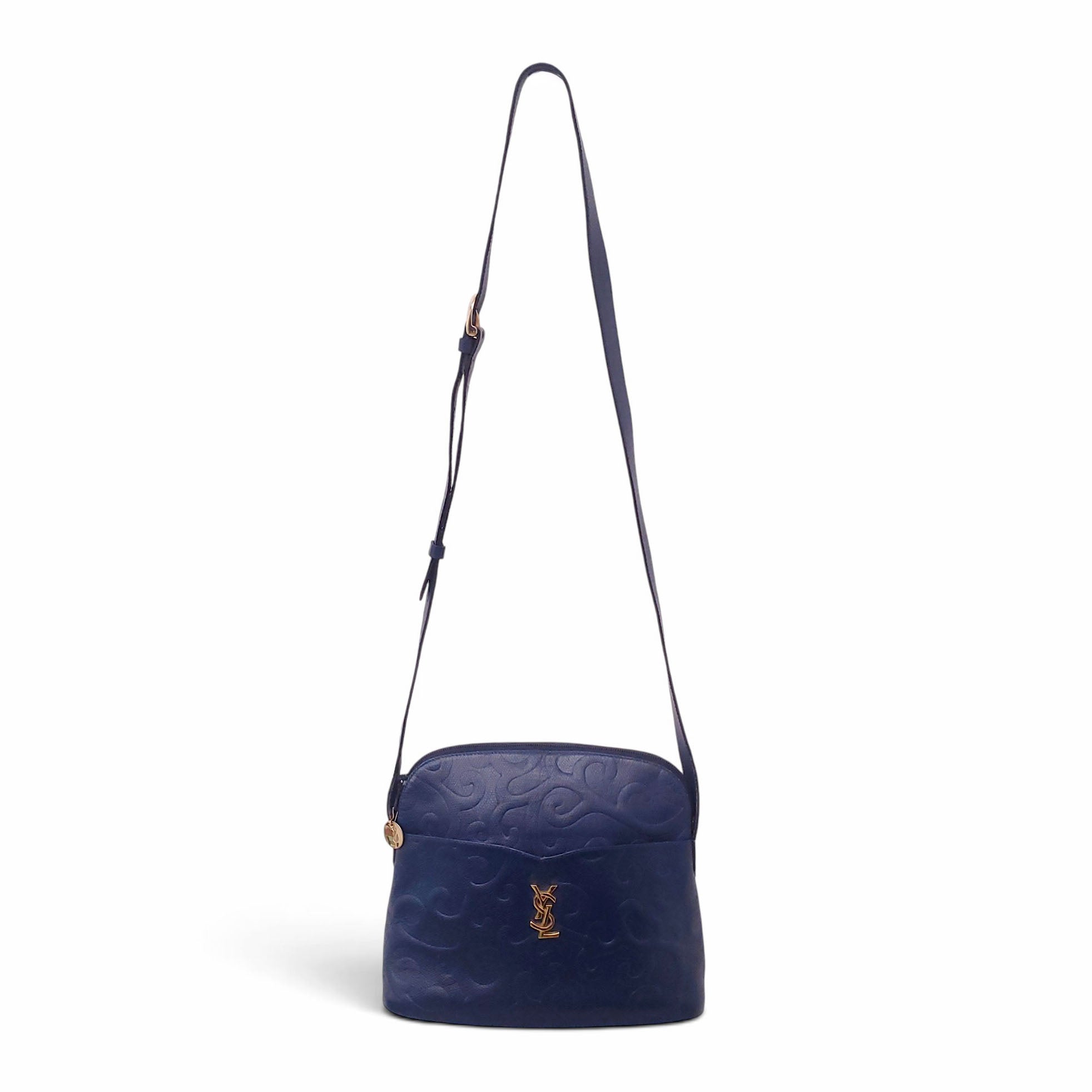 YVES SAINT LAURENT VINTAGE NAVY CASSANDRA ARABESQUE BAG