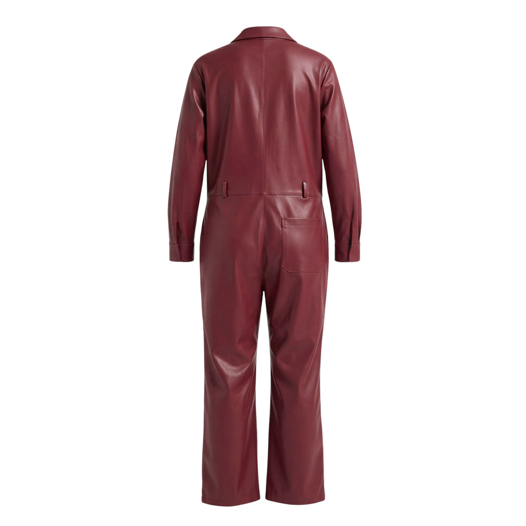 ZEYNEP ARCAY LEATHER BURGUNDY LEATHER JUMPSUIT - SIZE 2