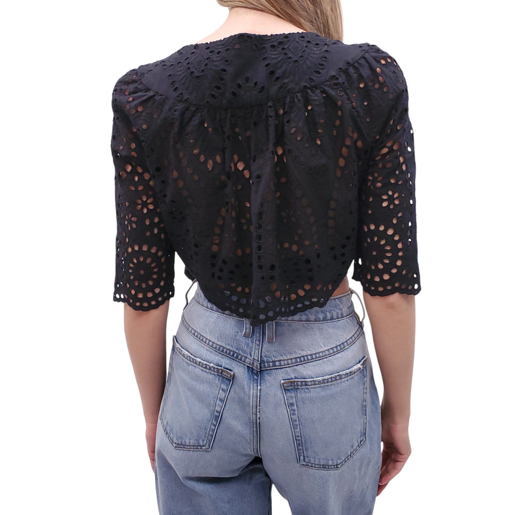ZIMMERMANN BLACK EYELET WRAP TOP - SIZE 0 (US 4)