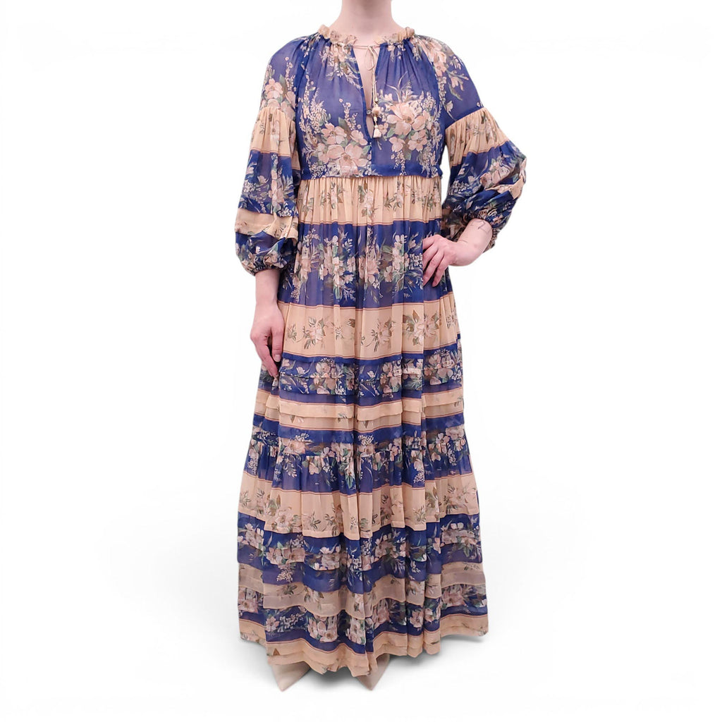ZIMMERMANN BLUE AND ORANGE 'MOONSHINE TUCK' MIDI DRESS - SIZE 1 (US 6)