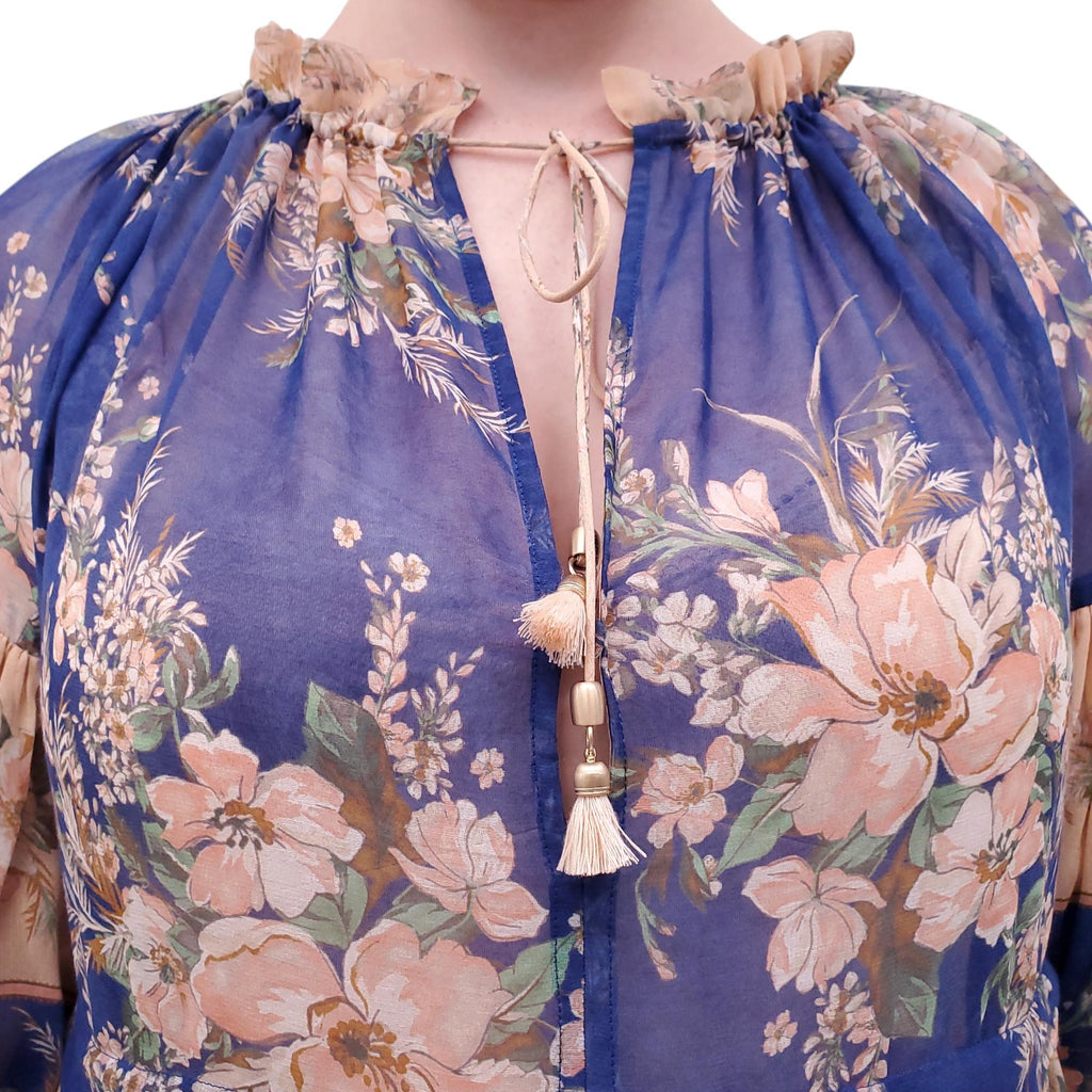 ZIMMERMANN BLUE AND ORANGE 'MOONSHINE TUCK' MIDI DRESS - SIZE 1 (US 6)