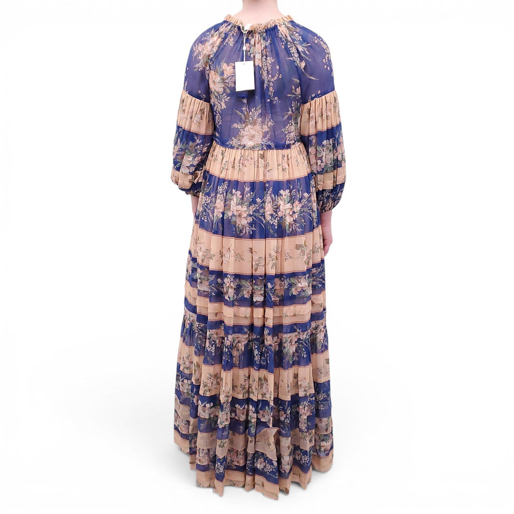 ZIMMERMANN BLUE AND ORANGE 'MOONSHINE TUCK' MIDI DRESS - SIZE 1 (US 6)