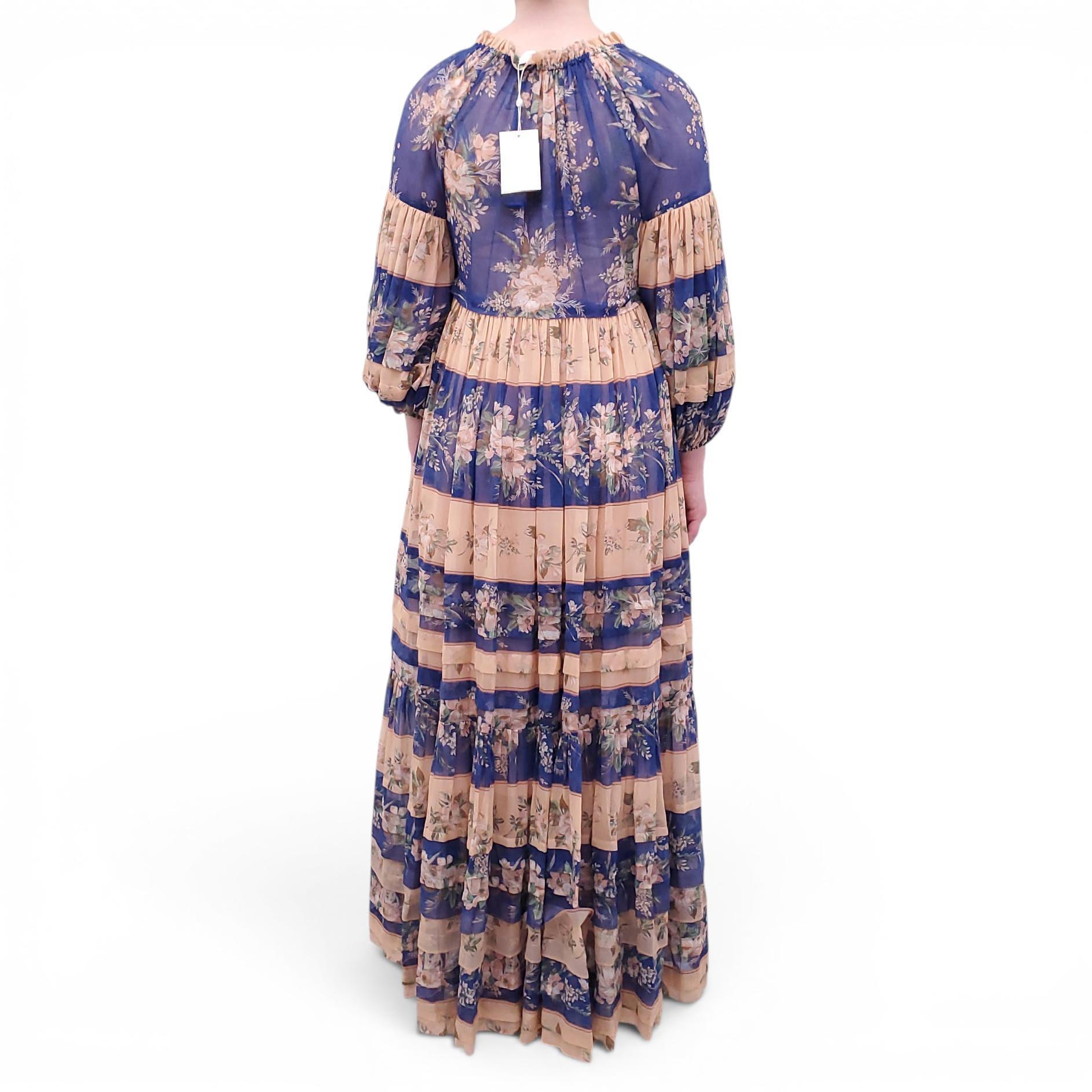 ZIMMERMANN BLUE AND ORANGE 'MOONSHINE TUCK' MIDI DRESS - SIZE 1 (US 6)
