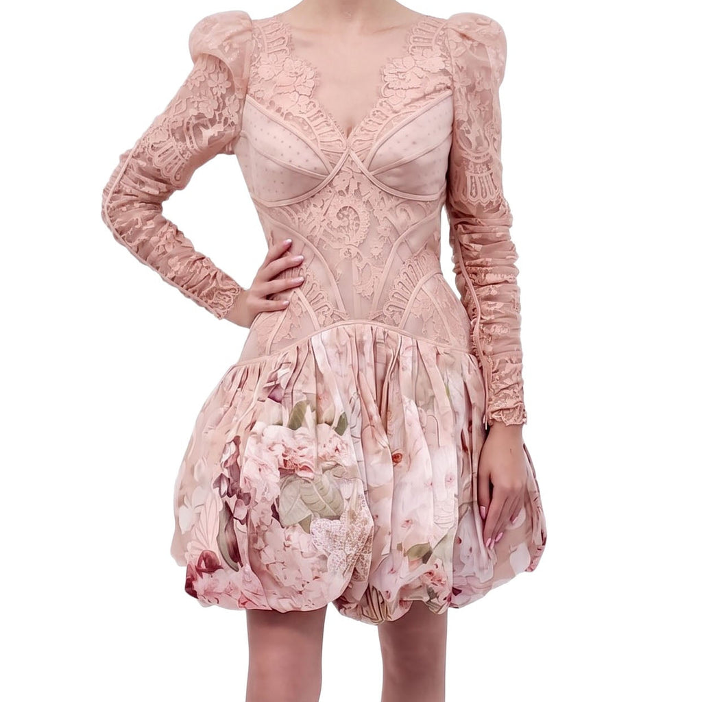 ZIMMERMANN BLUSH PINK 'DANCER LACE' MINI DRESS - SIZE 2 (US 8)