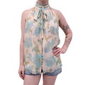 ZIMMERMANN CREAM AND TURQUOISE FLORAL 'RHYTHM PICNIC' BLOUSE - SIZE 3 (US 10)
