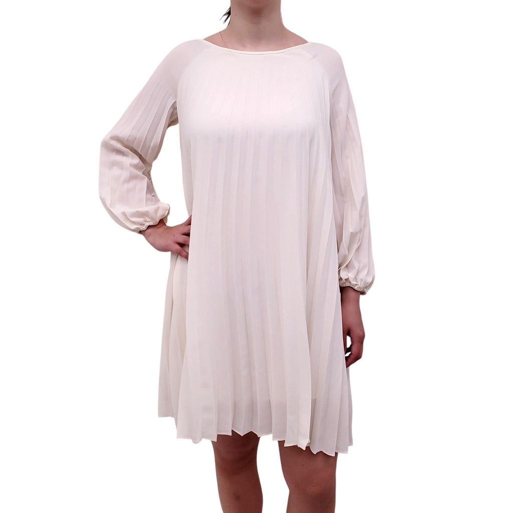 ZIMMERMANN CREAM PLEATED LONG SLEEVE DRESS - SIZE 0/XS
