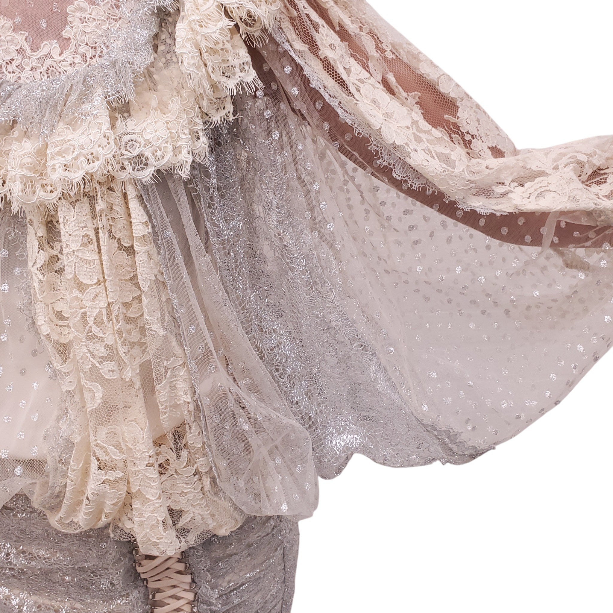 ZIMMERMANN CREAM RUFFLE 'SABOTAGE LACE BATWING MINI' DRESS - SIZE 0 (US 4)