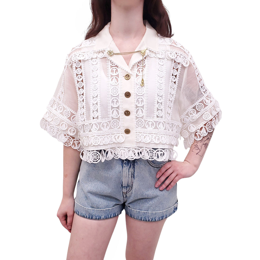 ZIMMERMANN CREAM 'HIGH TIDE NAUTICAL CROP' JACKET - SIZE 2 (US 8)