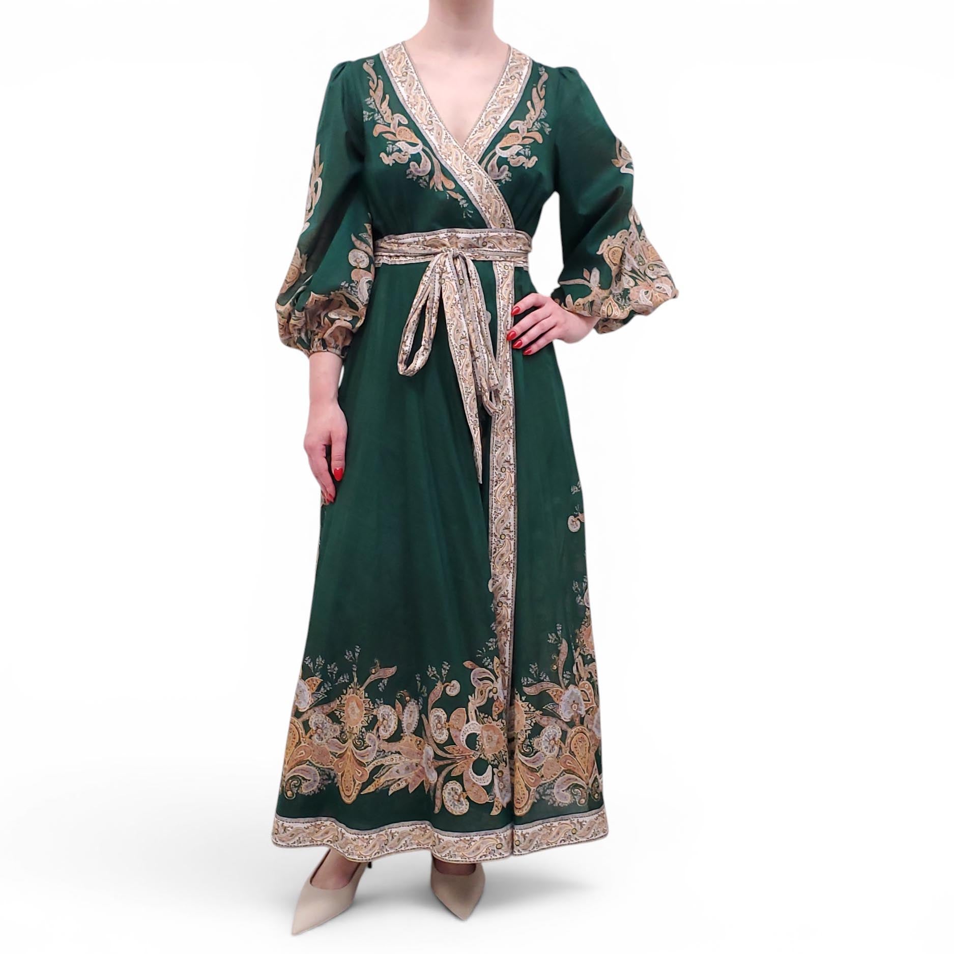 ZIMMERMANN FOREST GREEN PAISLEY WRAP DRESS - SIZE 2/M