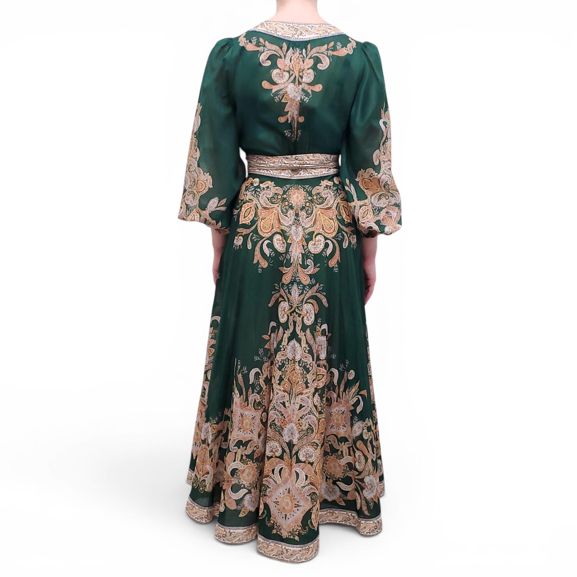 ZIMMERMANN FOREST GREEN PAISLEY WRAP DRESS - SIZE 2/M