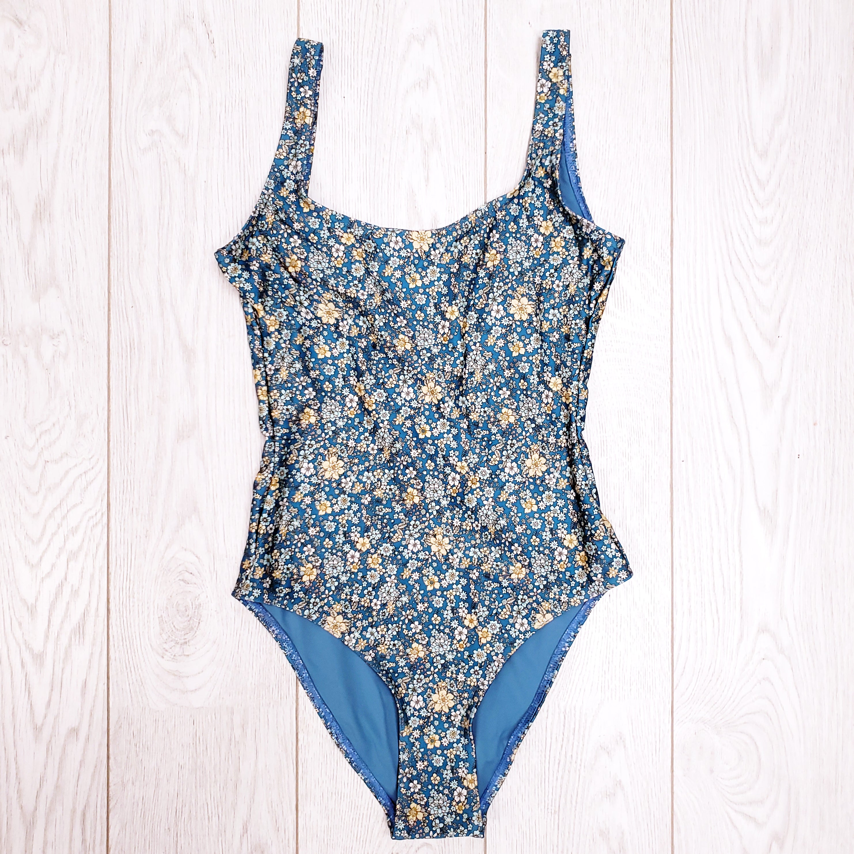 ZIMMERMANN INDIGO DITSY CARNABY SCOOP SWIMSUIT - SIZE 0/XS