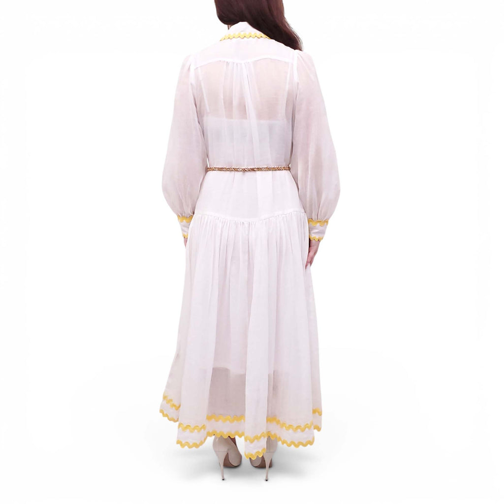 ZIMMERMANN IVORY AND YELLOW 'CIRA DROPWAIST' SHIRT DRESS - SIZE 0 (US 4)