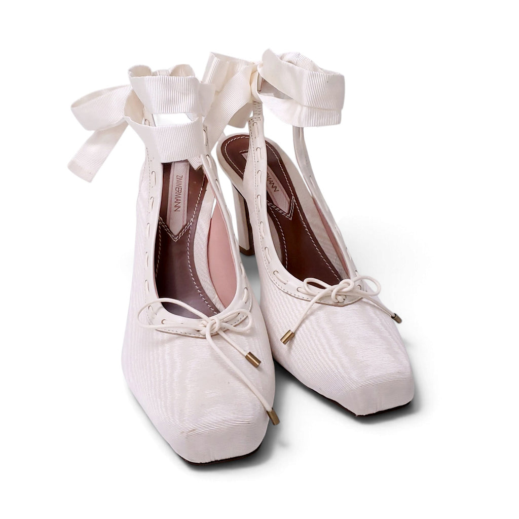 ZIMMERMANN IVORY BALLERINA SATIN HEELS - SIZE 39