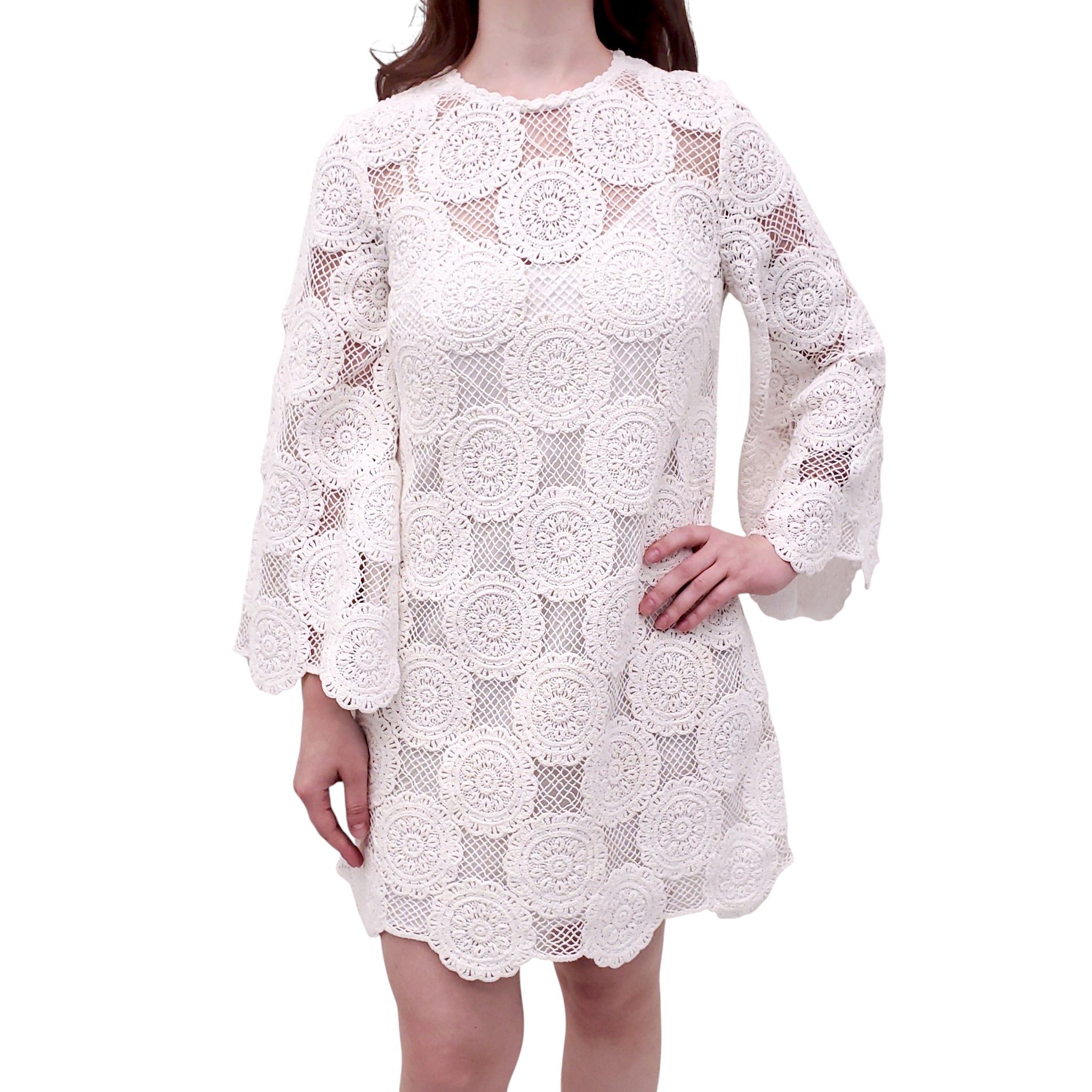 ZIMMERMANN IVORY EYELET 'JUNIE LACE TUNIC' DRESS - SIZE 2 (US 8)