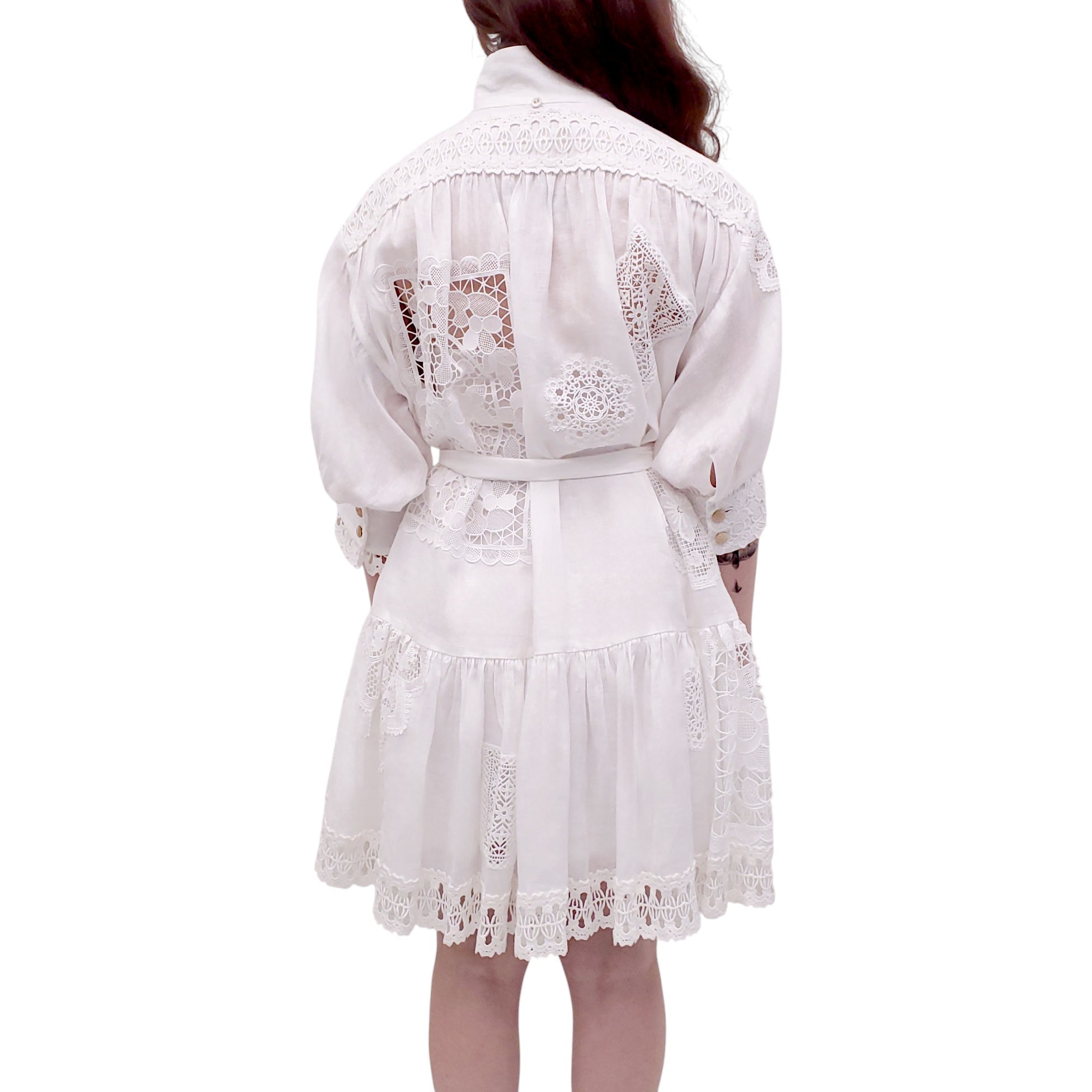 ZIMMERMANN IVORY EYELET 'RHYTHMIC APPLIQUE LACE' DRESS - SIZE 1 (US 6)
