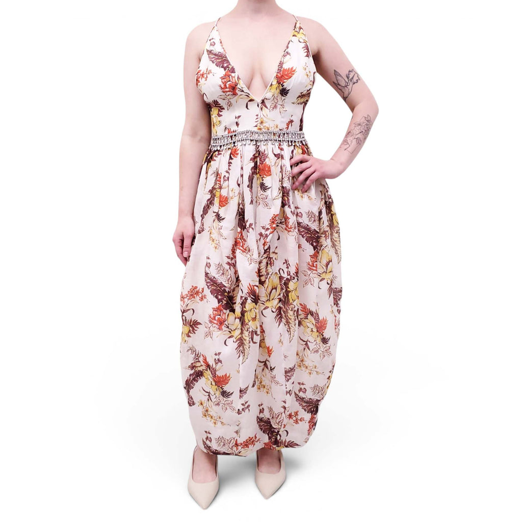 ZIMMERMANN IVORY TROPICAL FLORAL 'MATCHMAKER TULIP' DRESS - SIZE 1 (US 6)